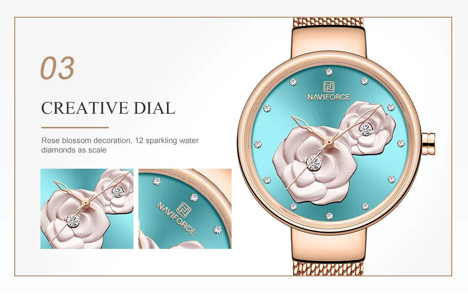 NAVIFORCE Woman's Quartz Watch Steel Band Creative Design Female Luxury Dress Clock Relogio Feminino Wristwatch Gift Box NF5013
