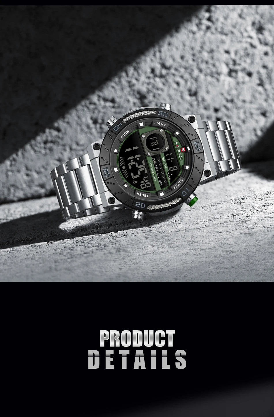 NAVIFORCE Watches for Men LCD Digital Luminous Stainless Steel Strap Male Hot Sale Business Luxury Wristwatch Relogio Masculino