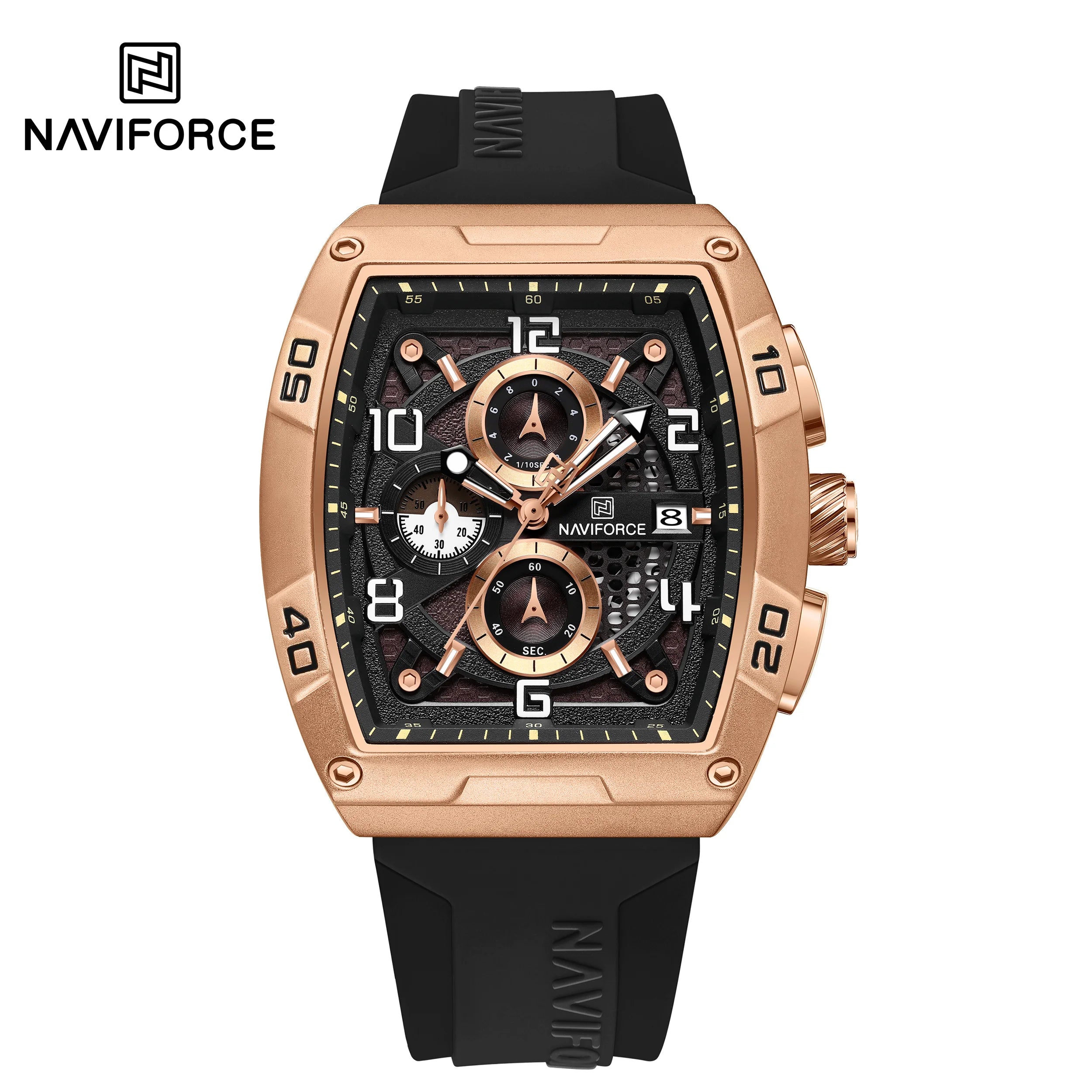 Fashion Brand NAVIFORCE  Men Gold Design Quartz Watches Casual Male  Wrist Watch Large Dia Multi-function PU Waterproof Clock