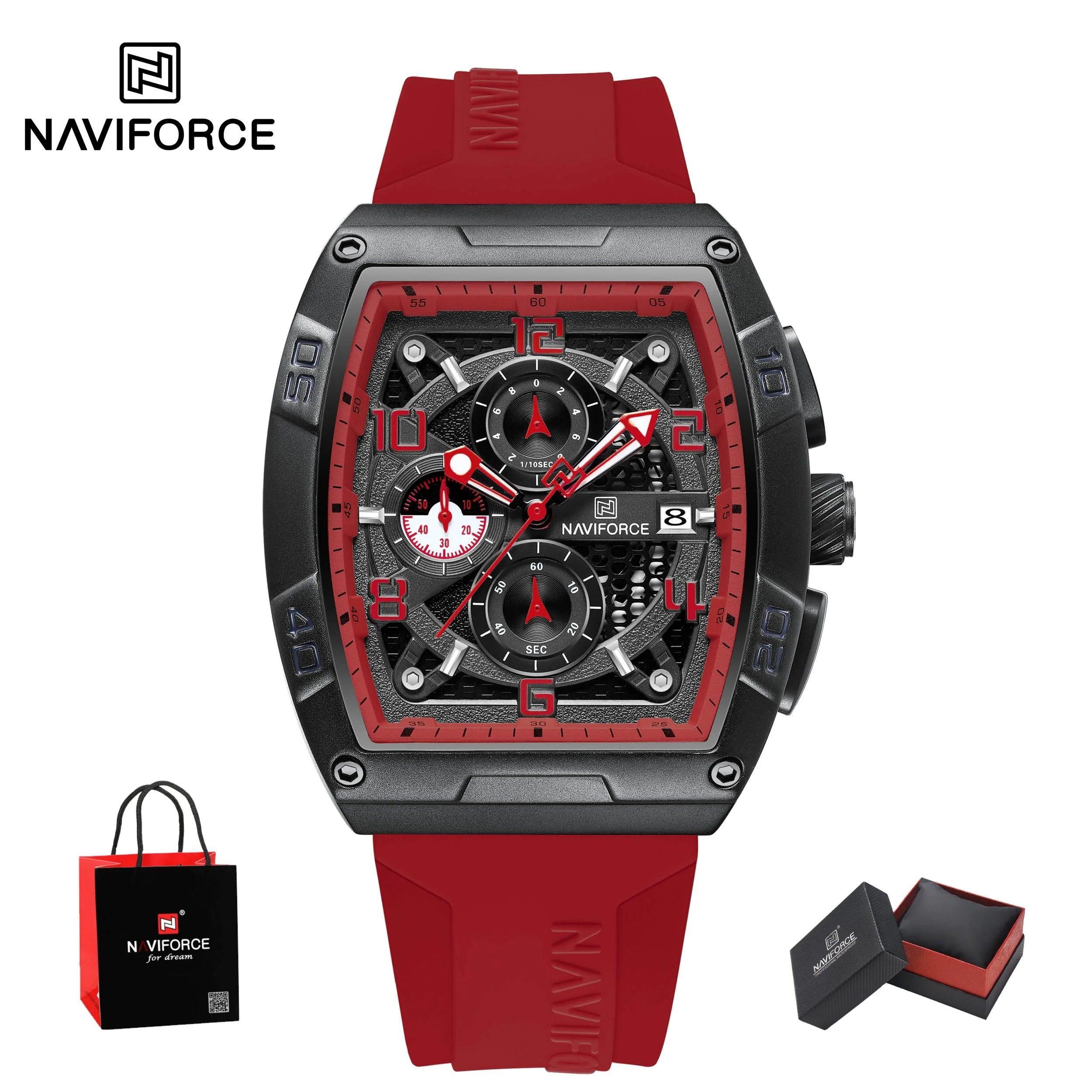 NAVIFORCE Fashion Men’s  Large Dia Multi-function PU Waterproof Clock Gold Design Quartz Watches Casual Male Wrist Watch Gifts