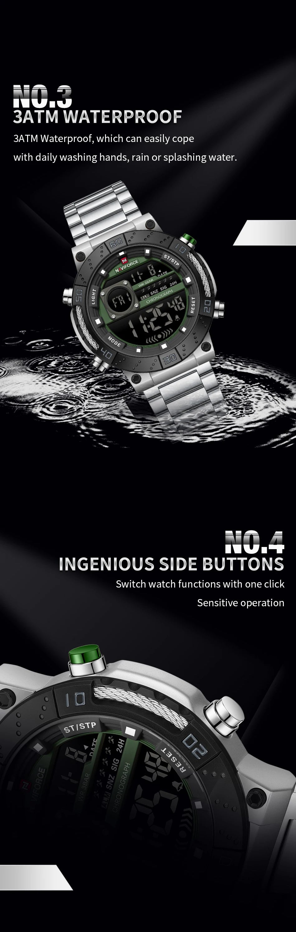 NAVIFORCE Watches for Men LCD Digital Luminous Stainless Steel Strap Male Hot Sale Business Luxury Wristwatch Relogio Masculino