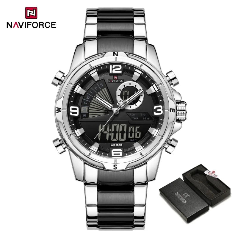 NAVIFORCE Luxury Mens Watches Military Chronograph Alarm Mode Quartz Wristwatches For Men Sports Month Calendar Waterproof Gift