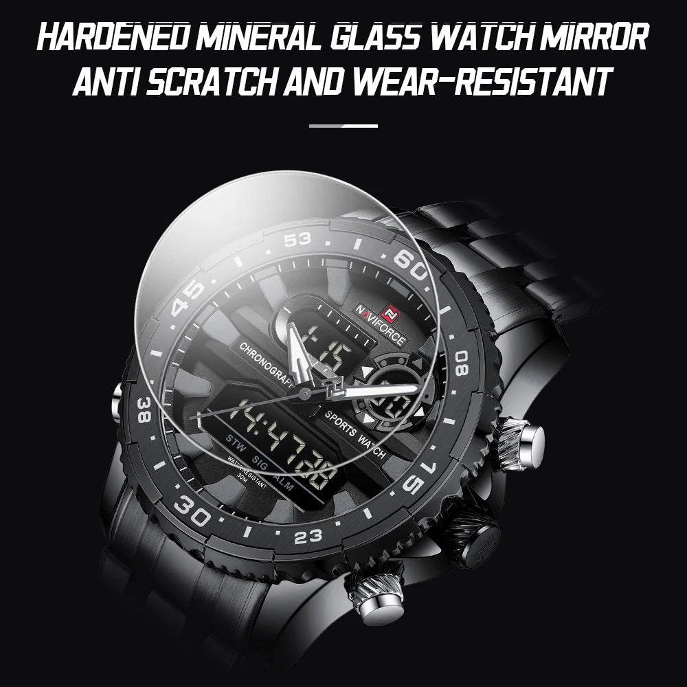 2024 Top Brand NAVIFORCE Men's Watch Quartz Analog LCD Digital Wristwatch Male Stainless Steel Strap Water Resistant Date Clock