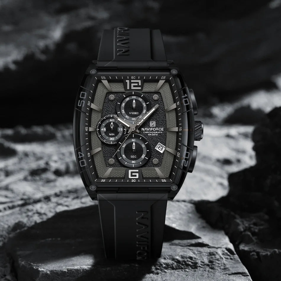 NAVIFORCE Men's Quartz Sports Casual Watch Silicone Strap Wristwatches Chronograph Waterproof Luminous Hands Man Auto Date Clock