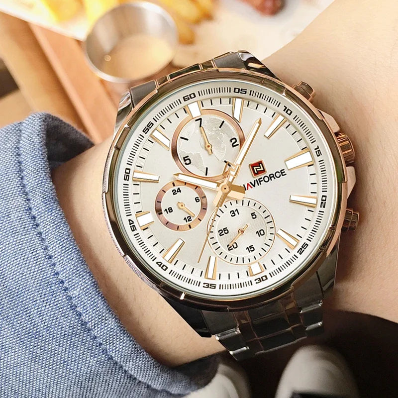 NAVIFORCE Classic Casual Business Male Watches Stainless Steel Waterproof Wristwatch Quartz Date Display Clock Relogio Masculino
