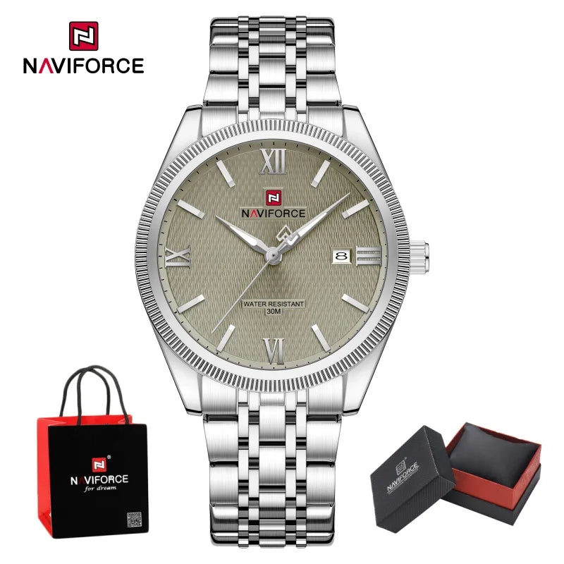 NAVIFORCE Men Watch Quartz Calendar Waterproof Stainless Steel Trendy Male Business Original Design NF9282 Wristwatch Gift Box