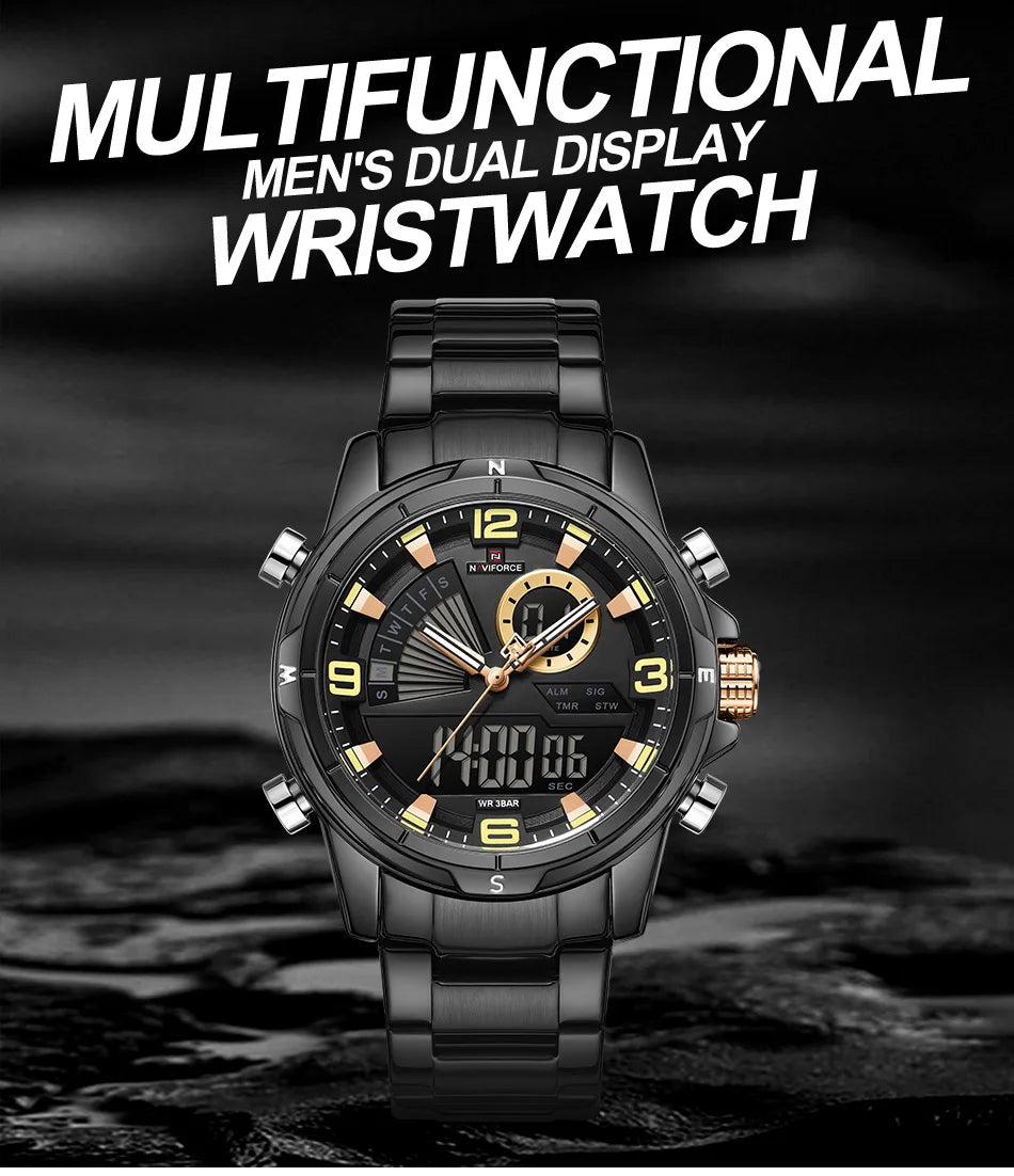 NAVIFORCE Men Watch Steel Band Men's Wrist Watch Casual Sports Multifunction Waterproof big dial Chronograph Day and Date Clock