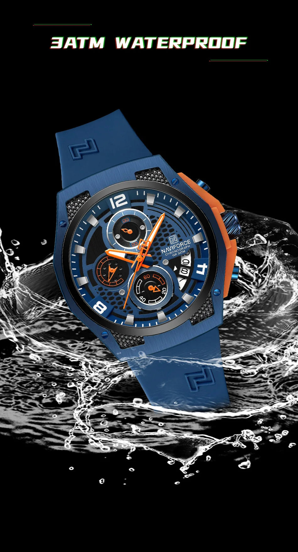 NAVIFORCE Original Watches for Man Silicone Strap Waterproof Men Quartz Wrist Watch Casual Sport Date Display Clock Reloj Hombre