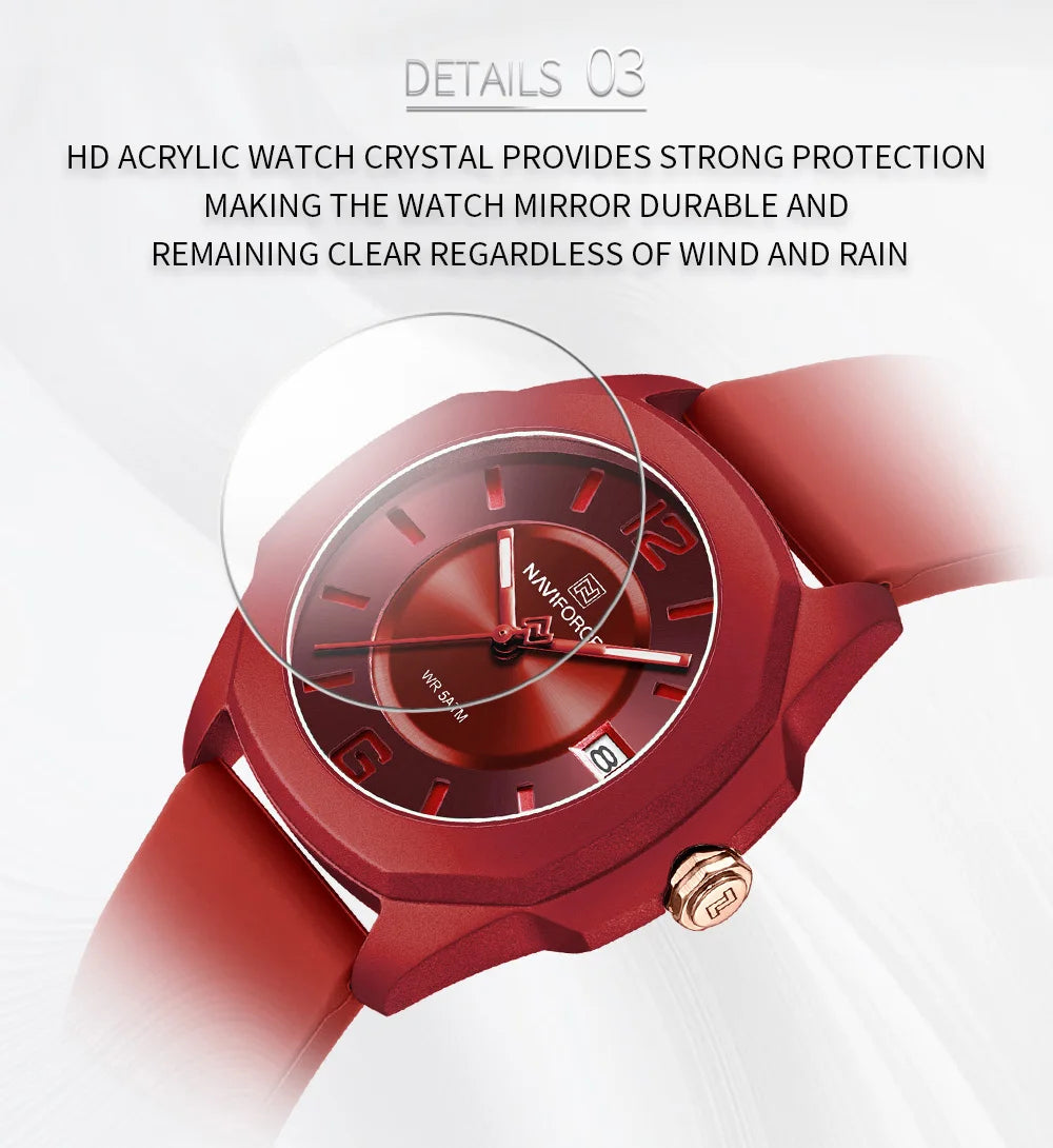 NAVIFORCE Ladies Watch For Women Silicone Strap Clock Quartz Wrist Watches for Women 5ATM Waterproof Casual Relogio Feminino