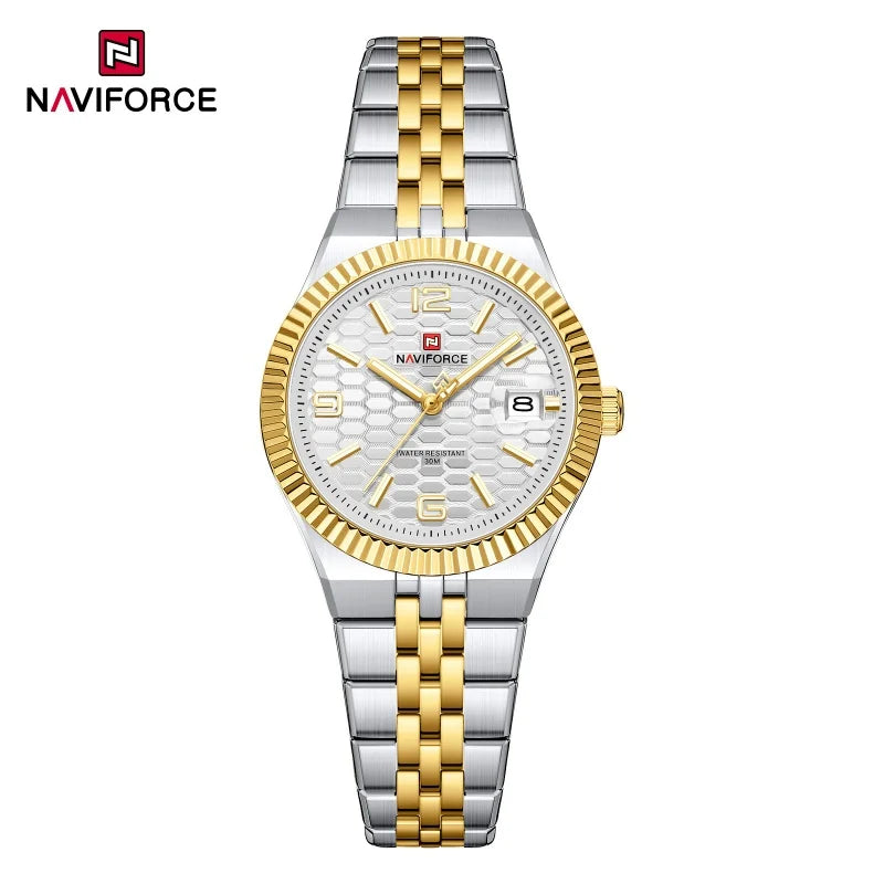 NAVIFORCE Couple Watch Quartz Calendar 3ATM Waterproof Stainless Steel Trendy Luxury Lover Wristwatch for Men and Women Gifts