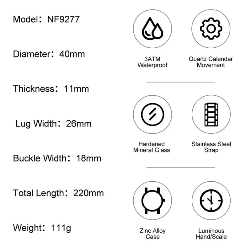 NAVIFORCE Men Watches Quartz Auto Date 3ATM Waterproof Stainless Steel Classic Male Luxury Fashion Business Wristwatch Gift Box