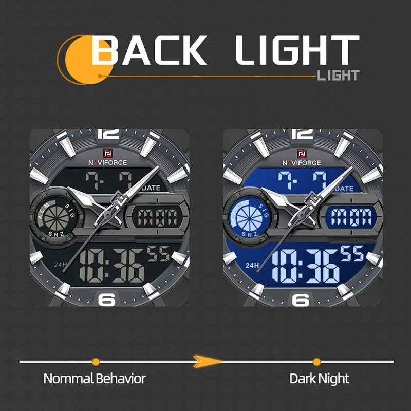 NAVIFORCE Men Quartz Watch Dual Time Date Night Illumination Classic Business Male Clock Luxury Original Waterproof Wristwatch