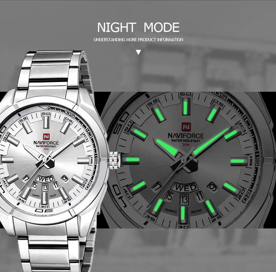 NAVIFORCE Classic Casual Watch for Men Stainless Steel Sport Waterproof Male Watches Quartz Date Display Clock Relogio Masculino