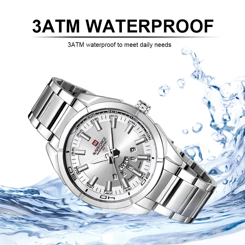 NAVIFORCE Classic Casual Watch for Men Stainless Steel Sport Waterproof Male Watches Quartz Date Display Clock Relogio Masculino