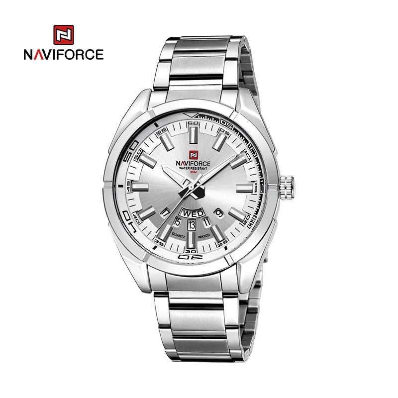 NAVIFORCE Classic Casual Watch for Men Stainless Steel Sport Waterproof Male Watches Quartz Date Display Clock Relogio Masculino